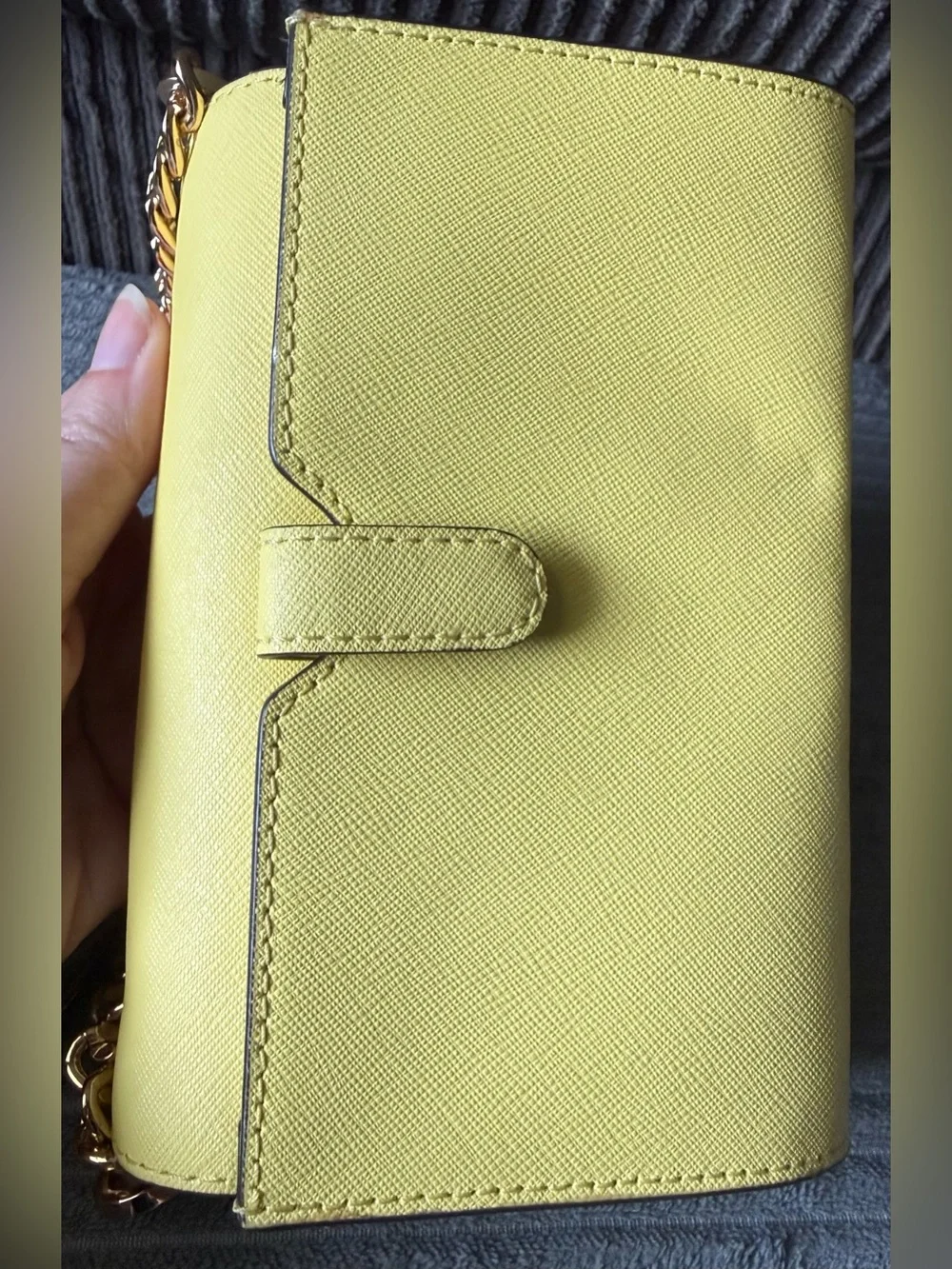 MICHAEL KORS Yellow Saffiano Leather Crossbody Small Bag Wallet with Gold Chain
